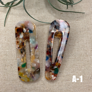 2 Geometric Alligator Hair Barrettes Acrylic Resin Hair Clips
