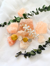 Load image into Gallery viewer, 2 hair clips yellow and warm rhinestone colors
