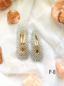 Clear beaded hair clips 2 pcs