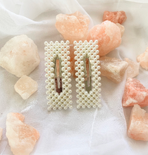 Load image into Gallery viewer, Pearl hair clips set of 2 square shape pearl clips
