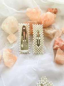 Pearl hair clips set of 2 square shape pearl clips