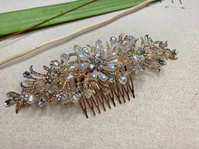 Load image into Gallery viewer, Gold wedding comb with pearls and rhinestones
