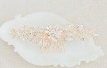 Load image into Gallery viewer, Gold wedding comb with pearls and rhinestones
